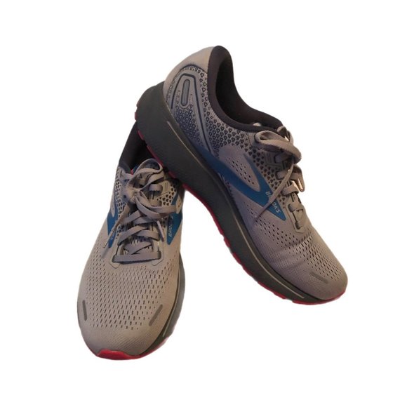 Brooks Ghost 14 Gray Blue Red Running Shoes 1103691D078, Men\'s Size 11